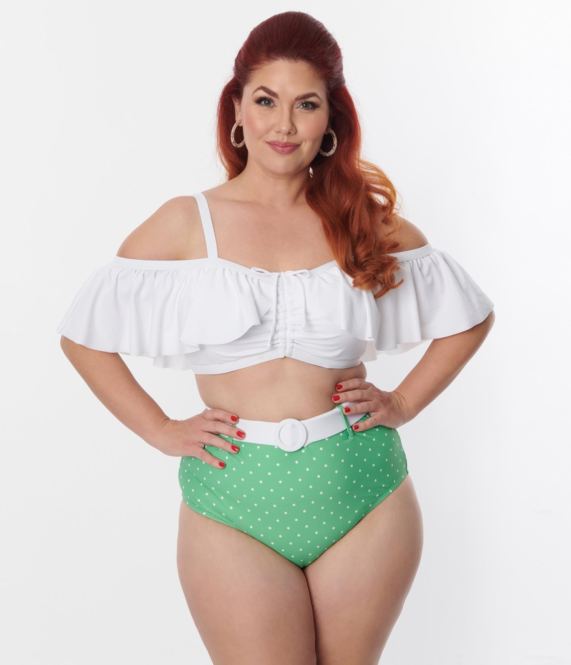 Unique Vintage Plus Size White Ruffle Swim Top - Unique Vintage - Womens, SWIM, TOP