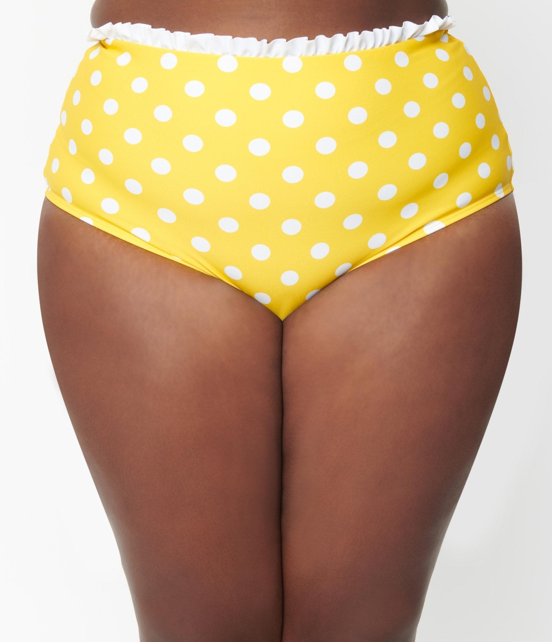 Unique Vintage Plus Size Yellow & White Polka Dot Cape May Swim Bottoms - Unique Vintage - Womens, SWIM, BOTTOM