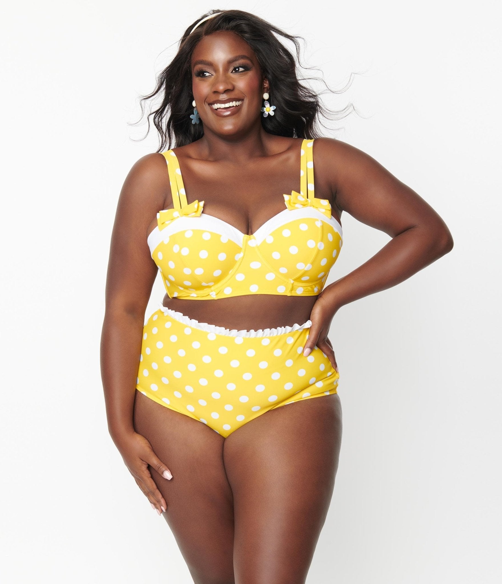 Unique Vintage Plus Size Yellow White Polka Dot Cape May Swim Bottom