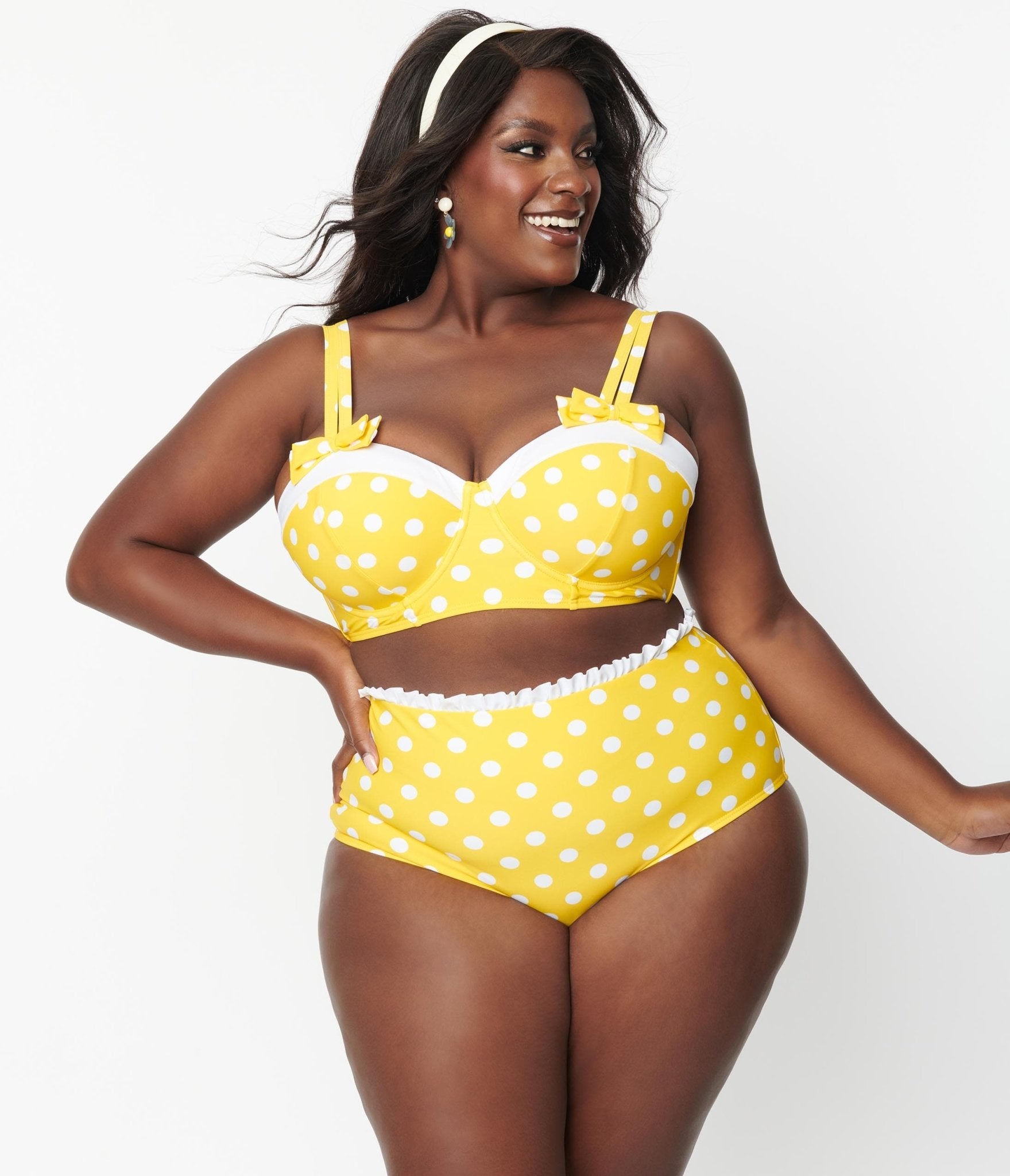 Unique Vintage Plus Size Yellow White Polka Dot Cape May Swim Bottom