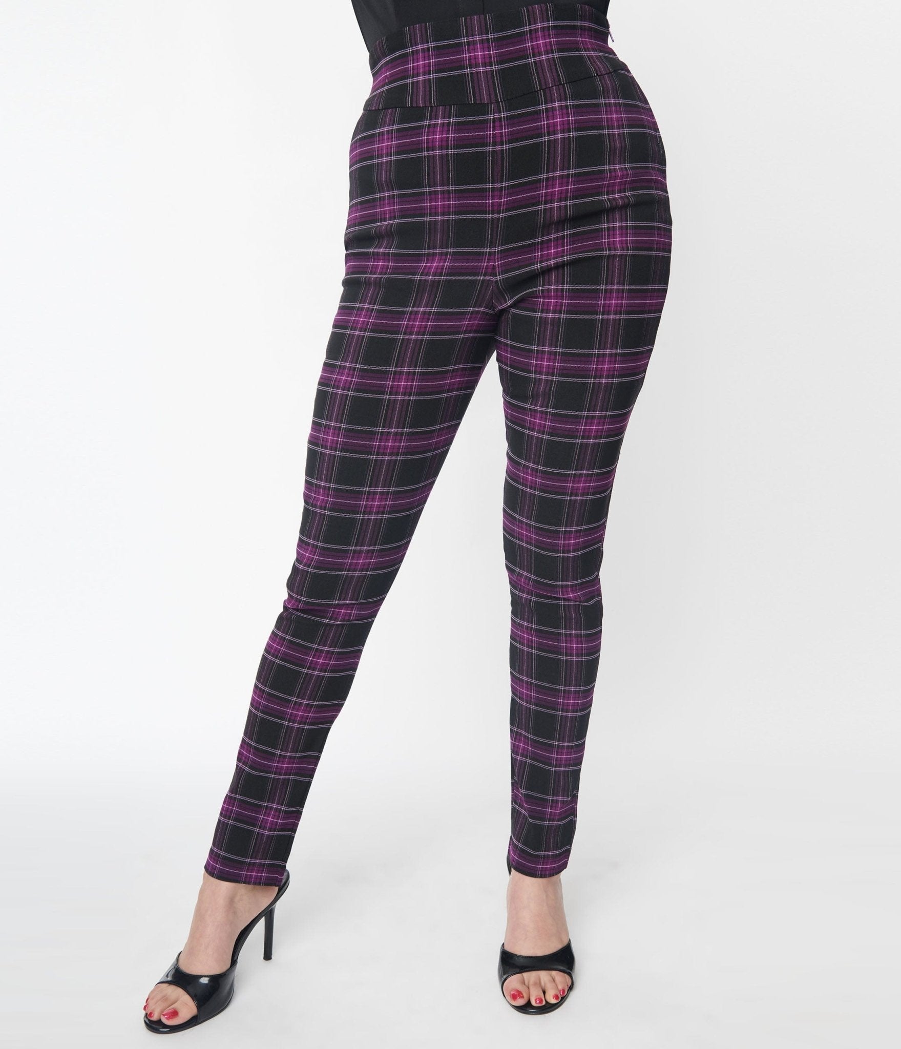 Unique Vintage Purple Black Plaid Rizzo Cigarette Pants