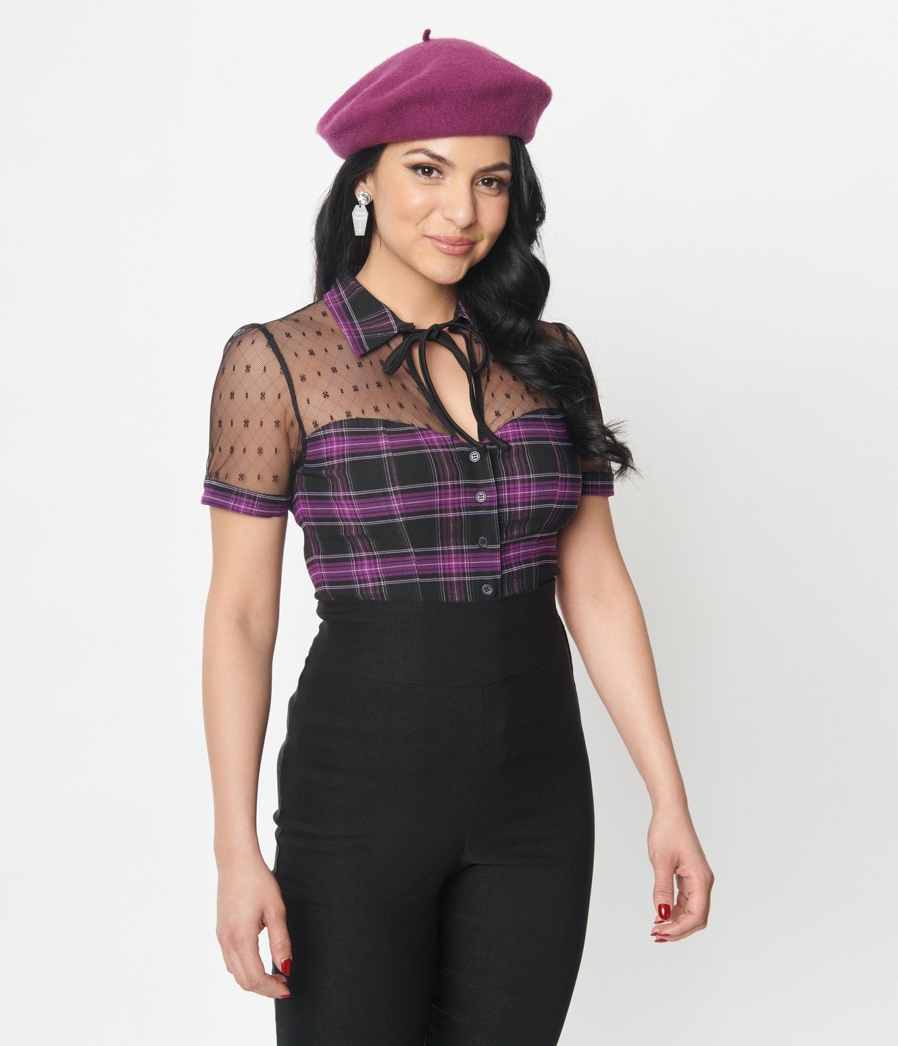 Retro Vintage Unique Vintage Purple Plaid Addison Blouse Unique Vintage