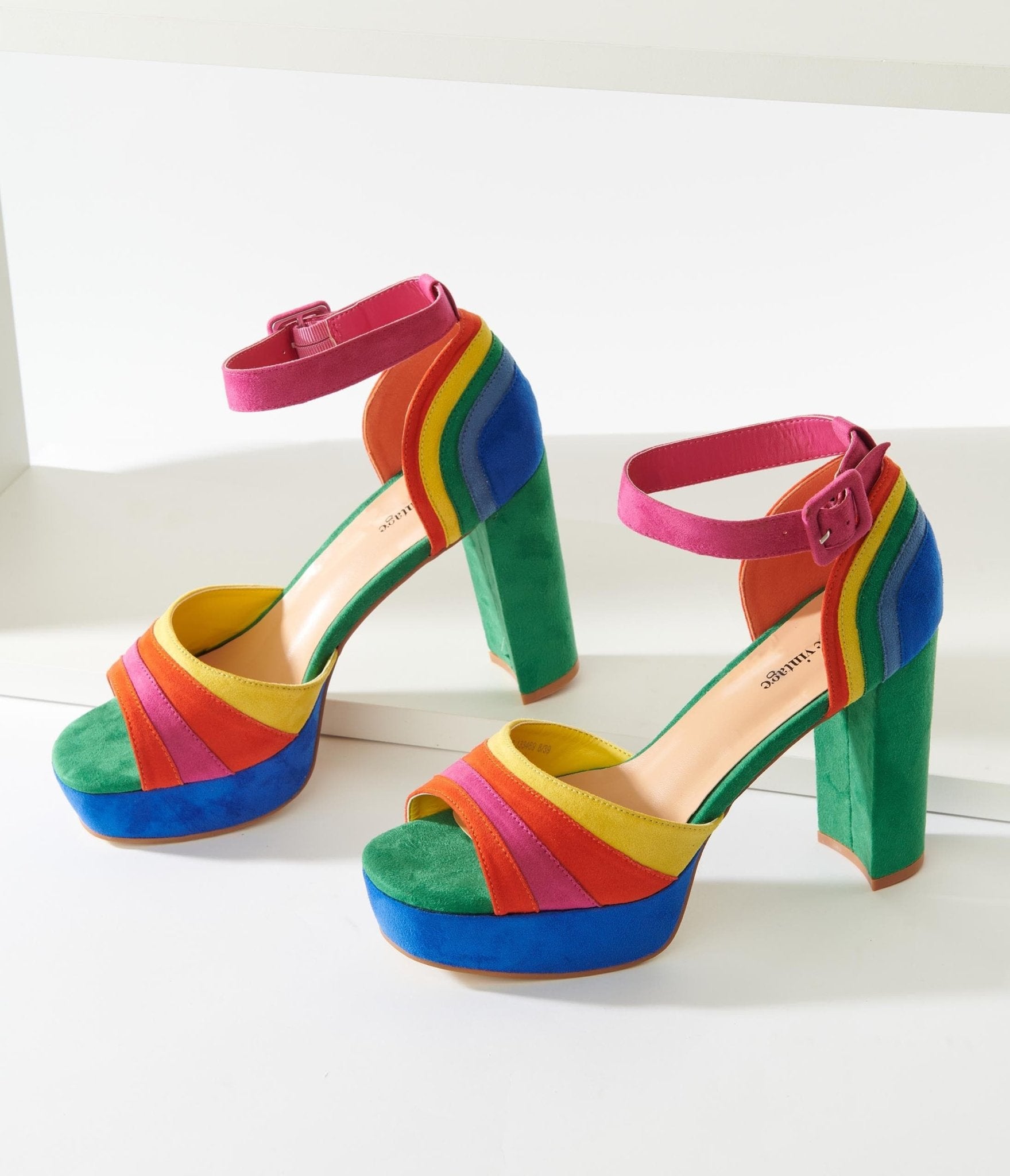 Unique Vintage Rainbow Suede Peep Toe Pumps - Unique Vintage - Womens, SHOES, HEELS