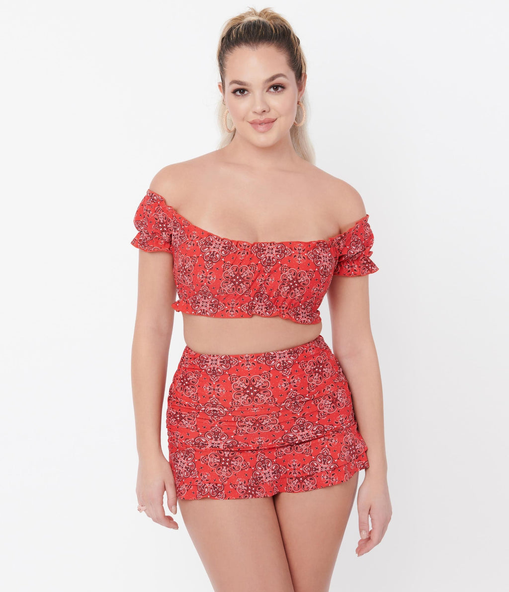 Unique Vintage Red Bandana Print Alice Swim Skirt - Unique Vintage - Womens, SWIM, BOTTOM