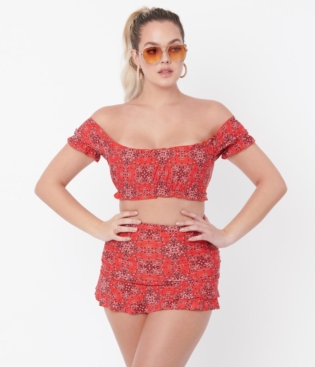 Unique Vintage Red Bandana Print Alice Swim Skirt - Unique Vintage - Womens, SWIM, BOTTOM