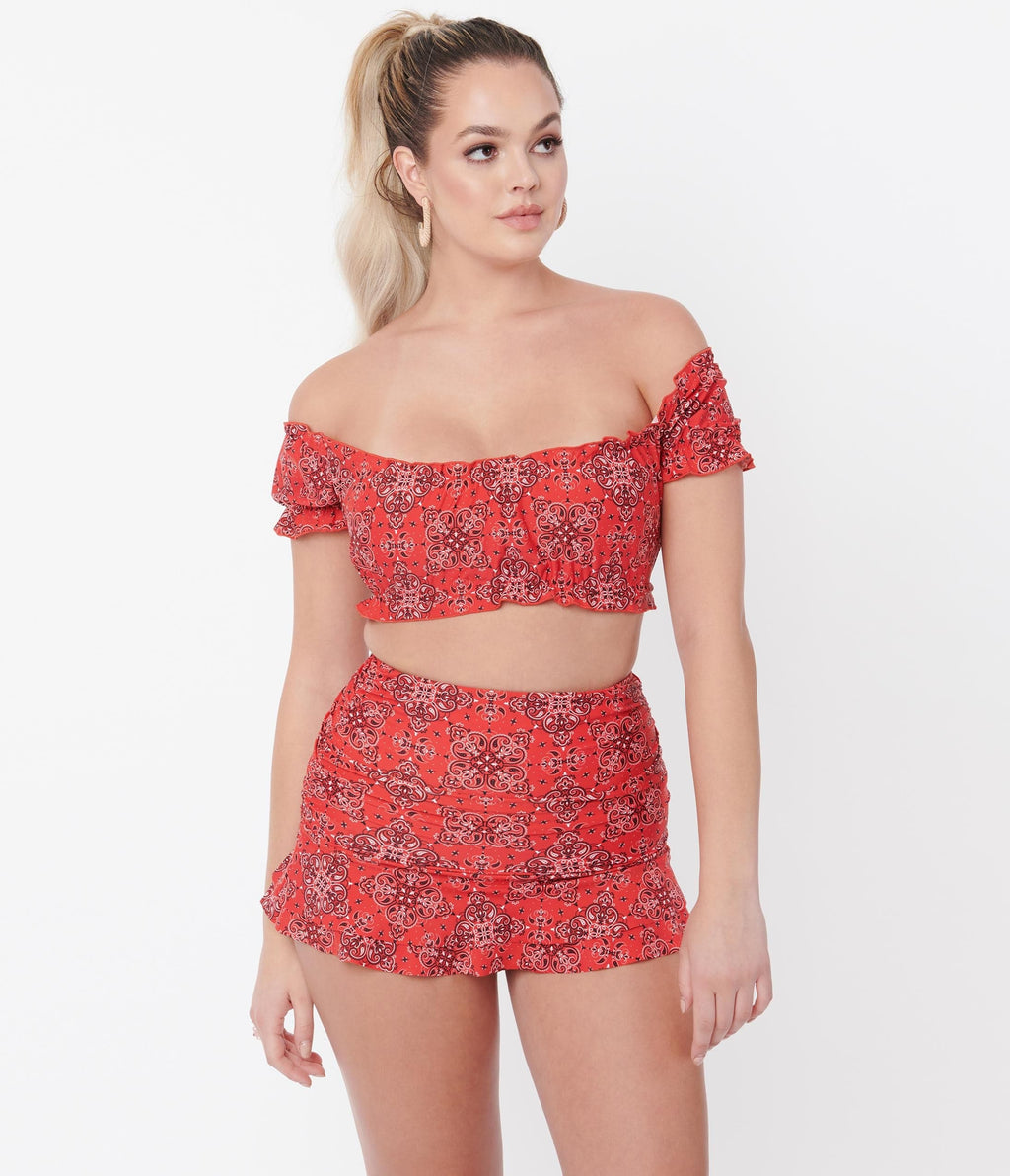 Unique Vintage Red Bandana Print Alice Swim Skirt - Unique Vintage - Womens, SWIM, BOTTOM