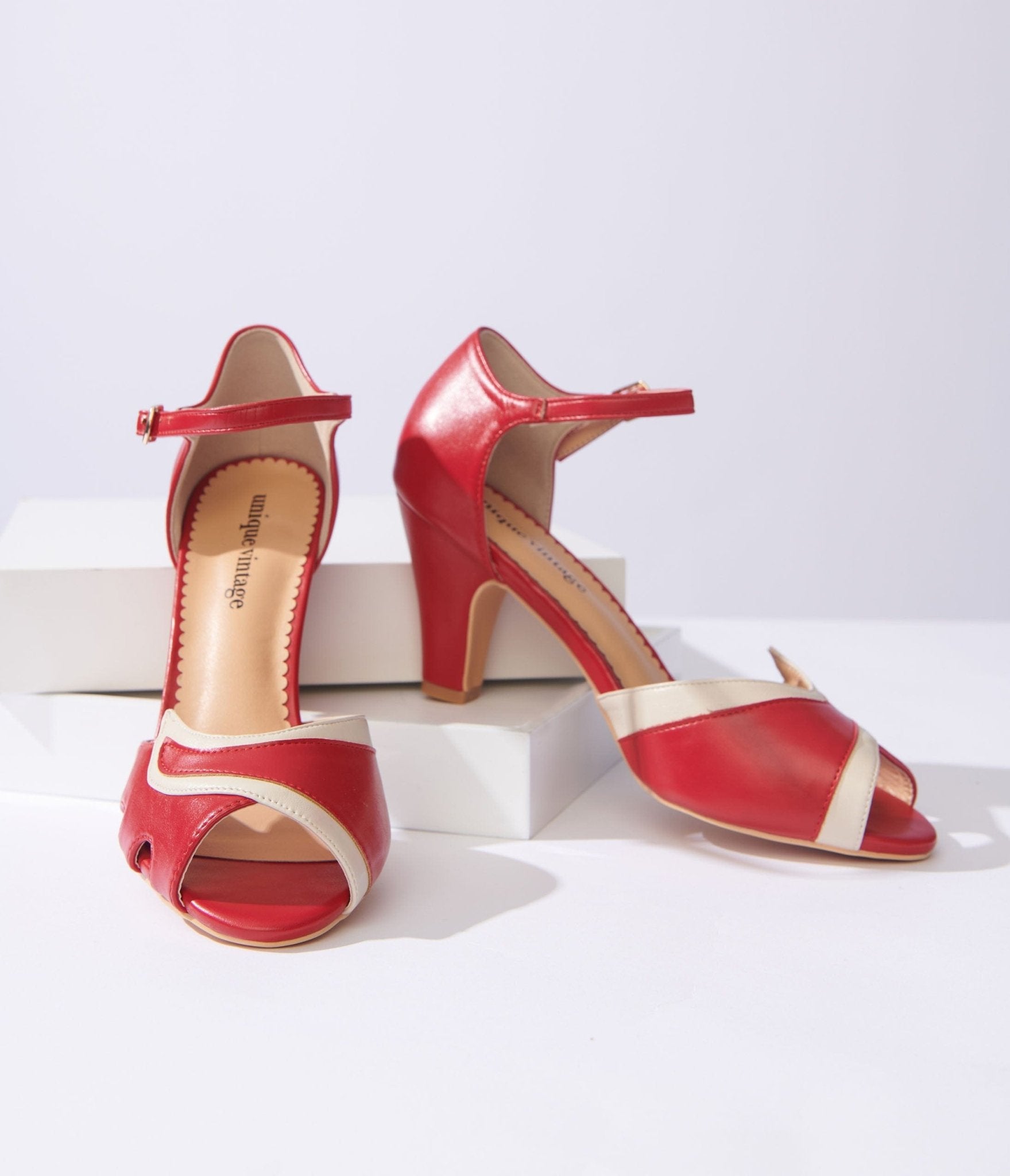 Red and sale cream shoes