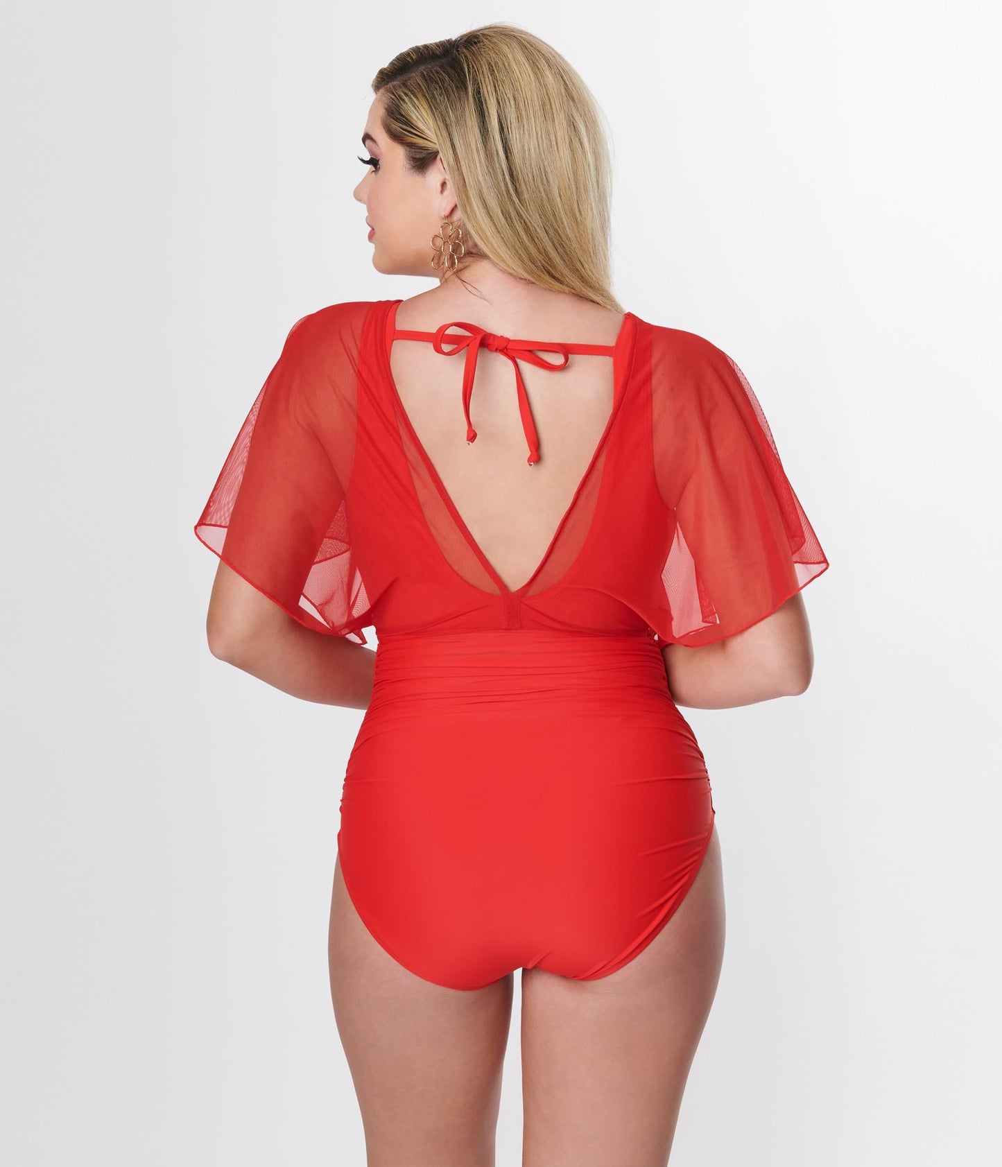 Unique Vintage Red Mesh Sleeved Torrey Swimsuit - Unique Vintage - Womens, SWIM, 1 PC