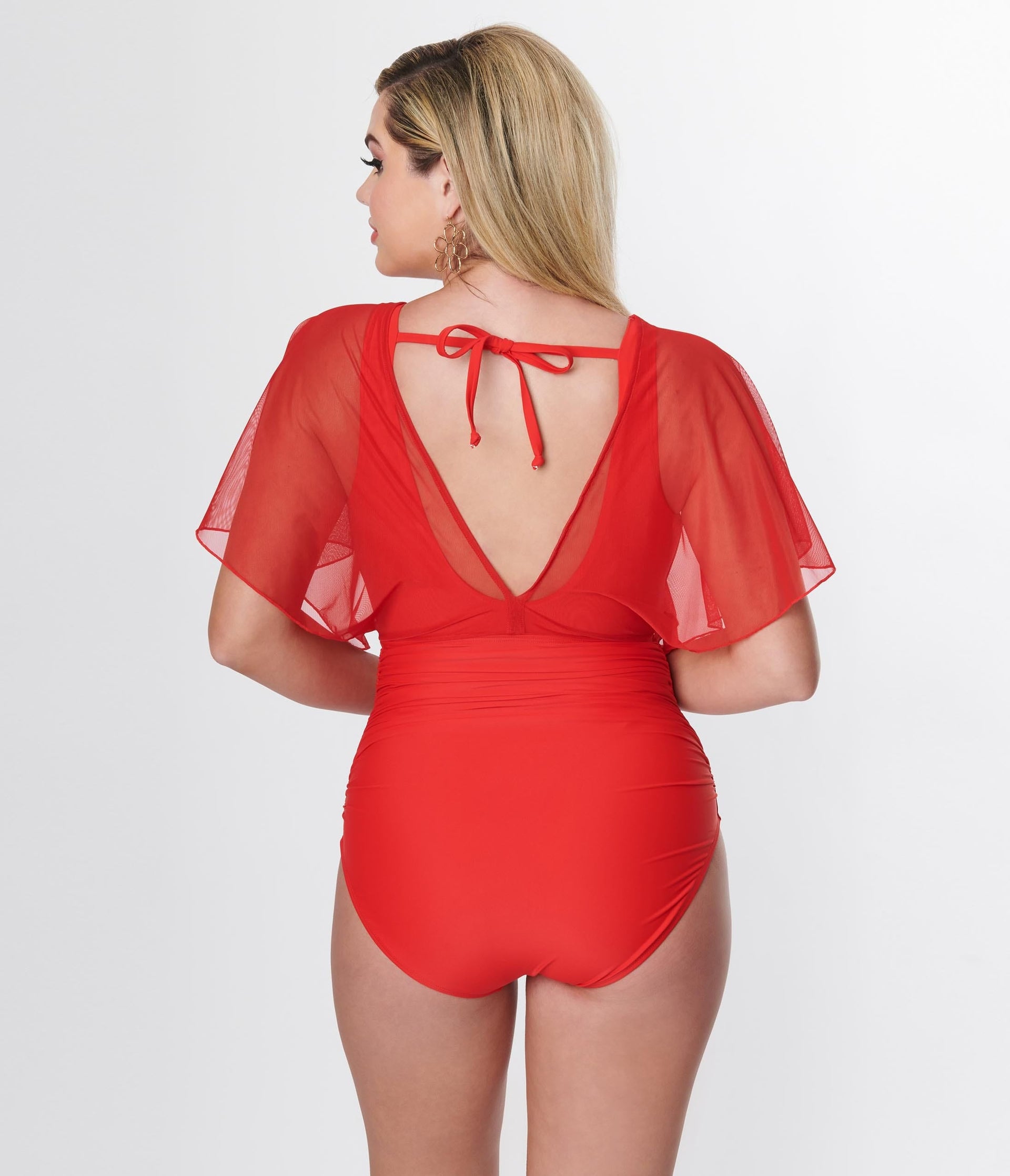 Unique Vintage Red Mesh Sleeved Torrey Swimsuit - Unique Vintage - Womens, SWIM, 1 PC