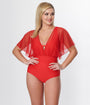 Unique Vintage Red Mesh Sleeved Torrey Swimsuit