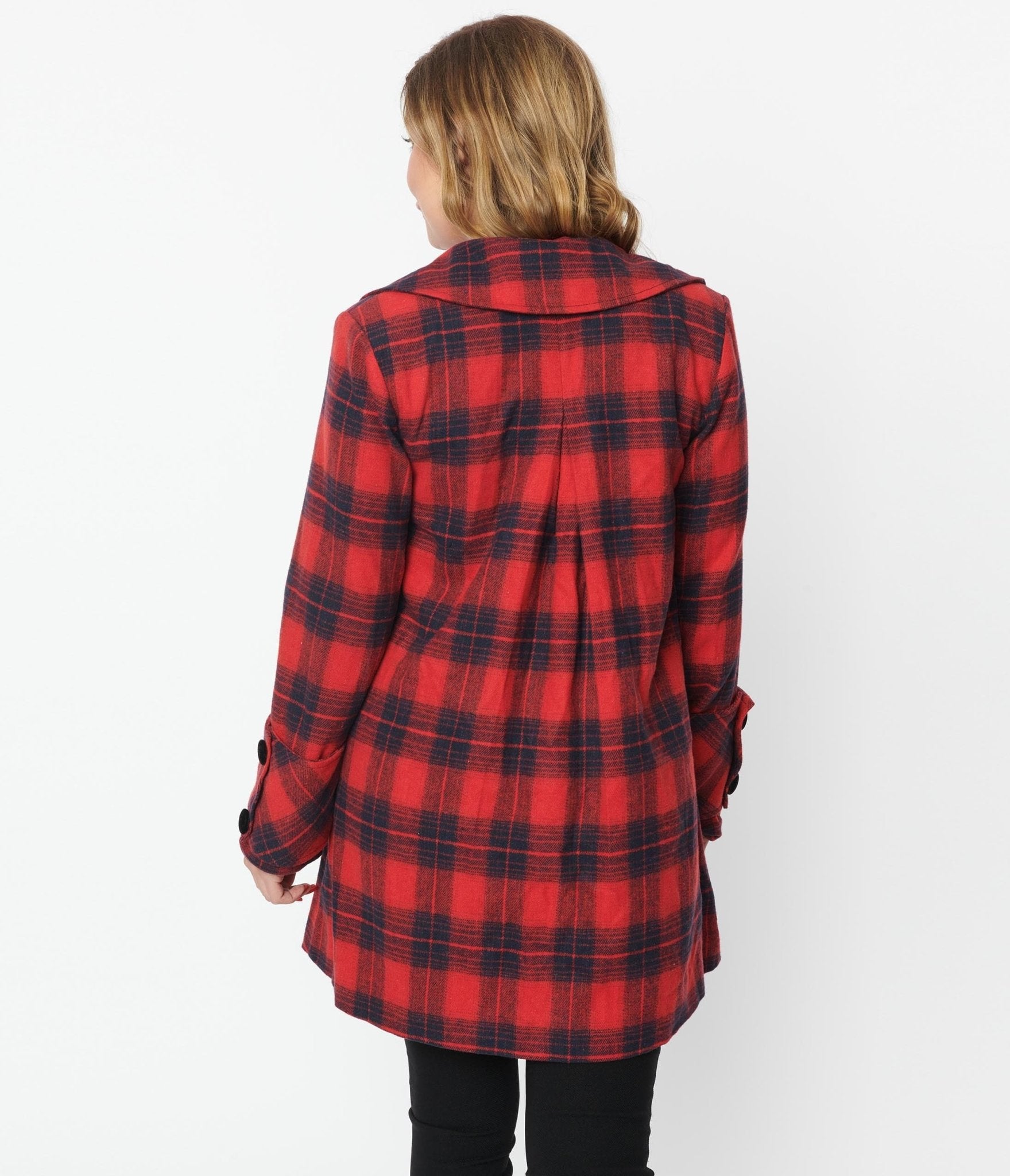 Red plaid clearance pea coat
