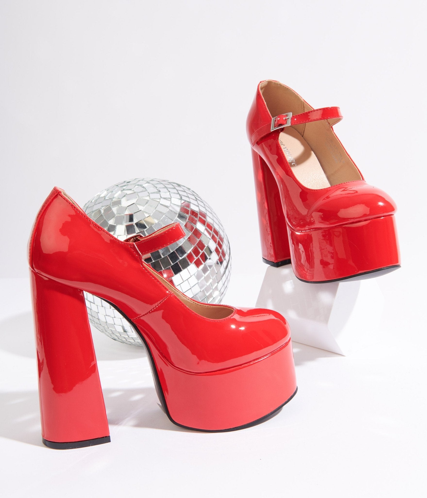Red patent leather platform heels sales