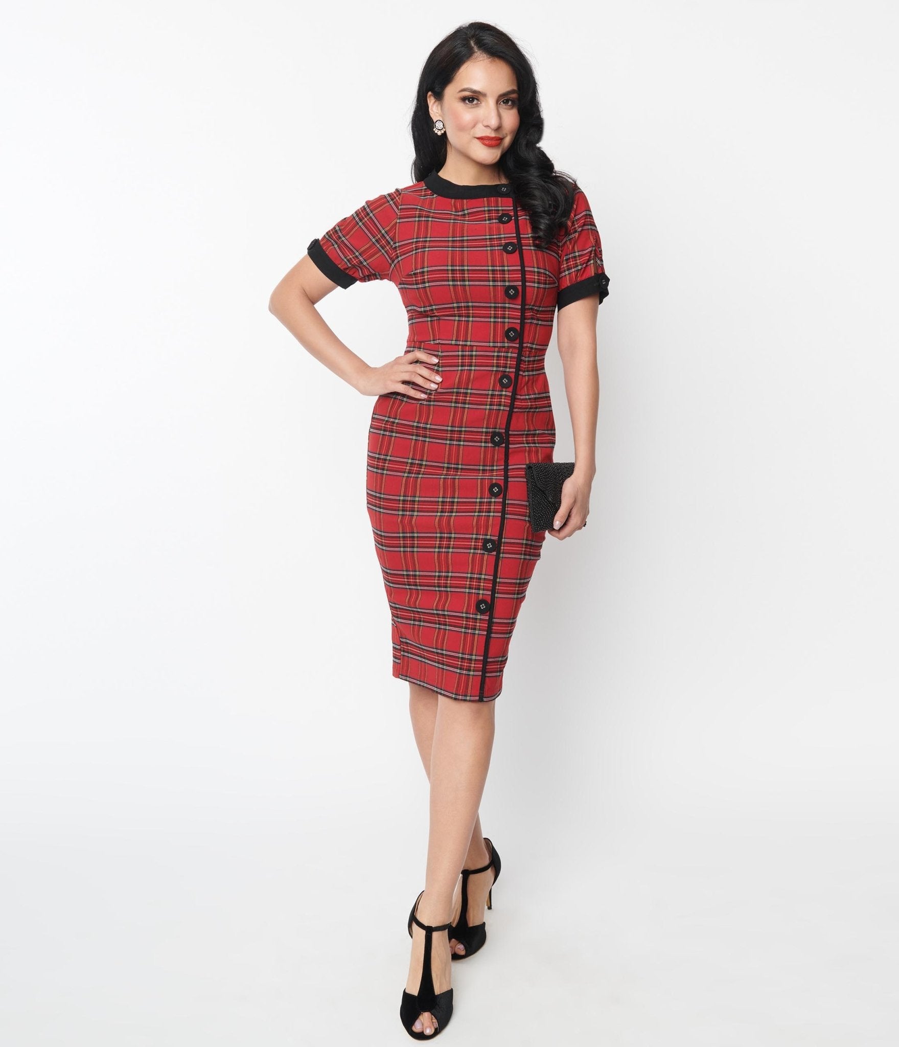 Wine Red Scallop Trim Neck Belted Midi Dress for Mom and Me