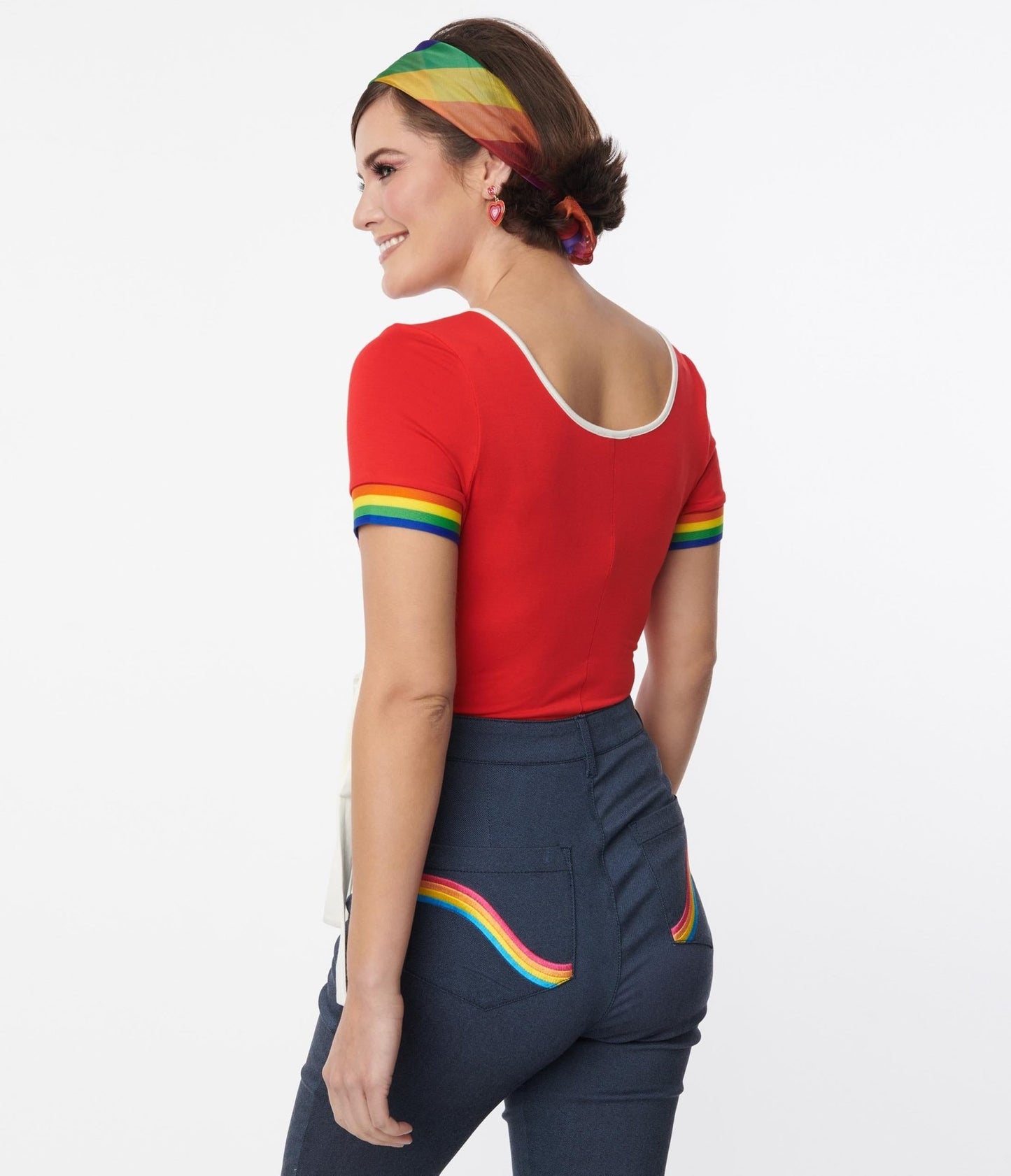 Unique Vintage Red & Rainbow Skate Surplice Bodysuit - Unique Vintage - Womens, TOPS, BODYSUITS