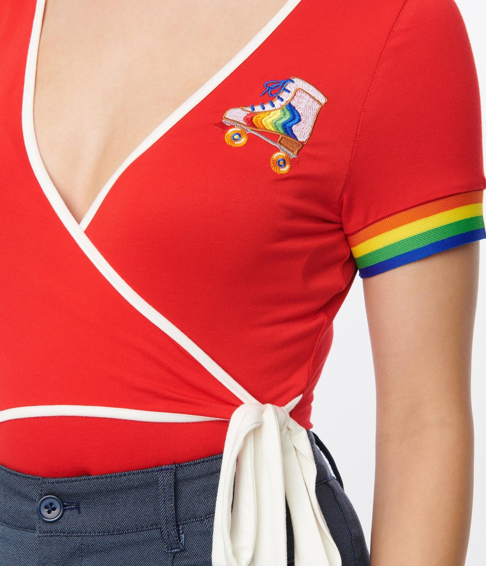 Retro & Vintage Unique Vintage Red & Rainbow Skate Surplice Bodysuit