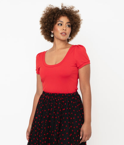 Unique Vintage Red Short Sleeve Patty Top - Unique Vintage - Womens, TOPS, KNIT TOPS