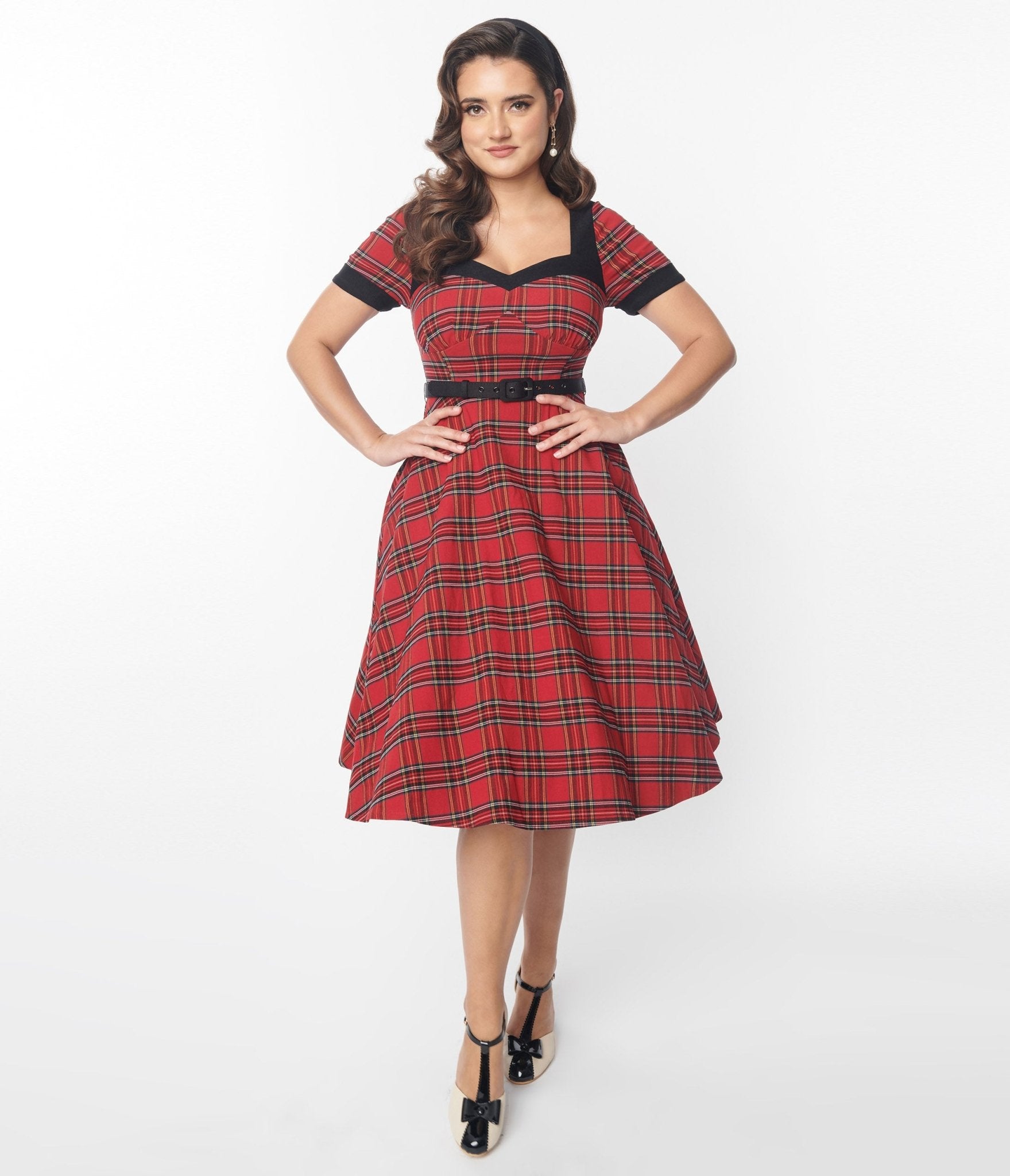 Unique Vintage Red Tartan Plaid Swing Dress