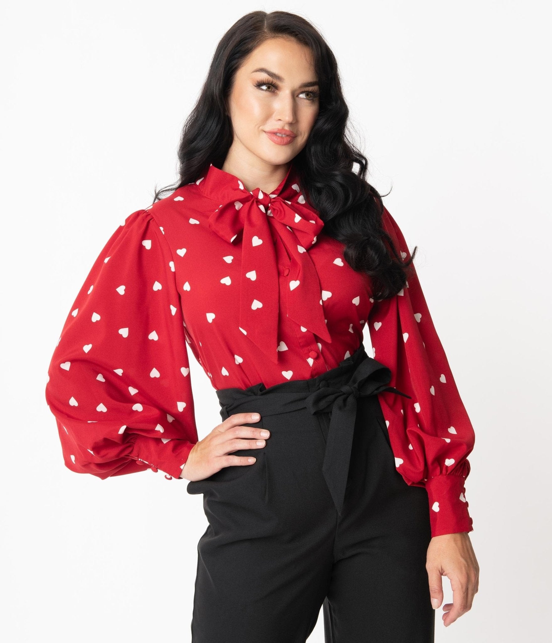 Red and sales white spotted blouse