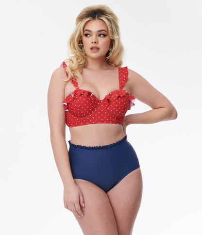 Unique Vintage Red & White Pin Dot Southampton Swim Top - Unique Vintage - Womens, SWIM, TOP