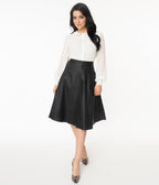 Unique Vintage Retro Black Vegan Leather Vivien Swing Skirt - Unique Vintage - Womens, BOTTOMS, SKIRTS