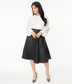 Unique Vintage Retro Black Vegan Leather Vivien Swing Skirt - Unique Vintage - Womens, BOTTOMS, SKIRTS