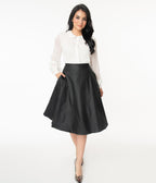 Unique Vintage Retro Black Vegan Leather Vivien Swing Skirt - Unique Vintage - Womens, BOTTOMS, SKIRTS
