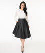 Unique Vintage Retro Black Vegan Leather Vivien Swing Skirt