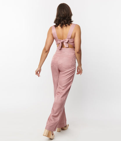 Unique Vintage Rose Chambray Tie Back Overalls - Unique Vintage - Womens, BOTTOMS, ROMPERS AND JUMPSUITS