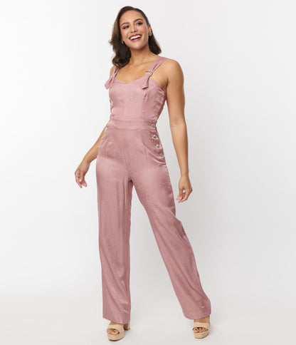 Unique Vintage Rose Chambray Tie Back Overalls - Unique Vintage - Womens, BOTTOMS, ROMPERS AND JUMPSUITS