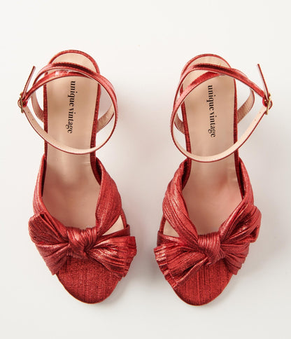 Unique Vintage Ruby Red Slingback Bow Heel - Unique Vintage - Womens, SHOES, HEELS