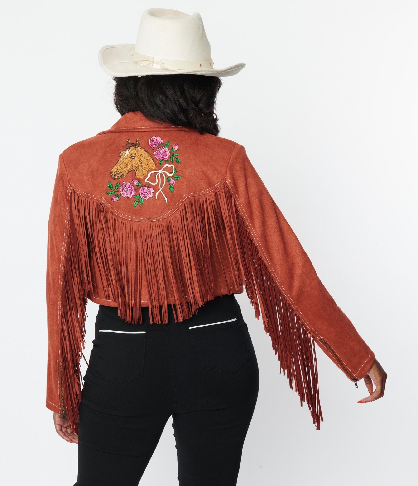 Unique Vintage Rust Suede & Embroidered Horse Cattle Call Jacket - Unique Vintage - Womens, TOPS, OUTERWEAR