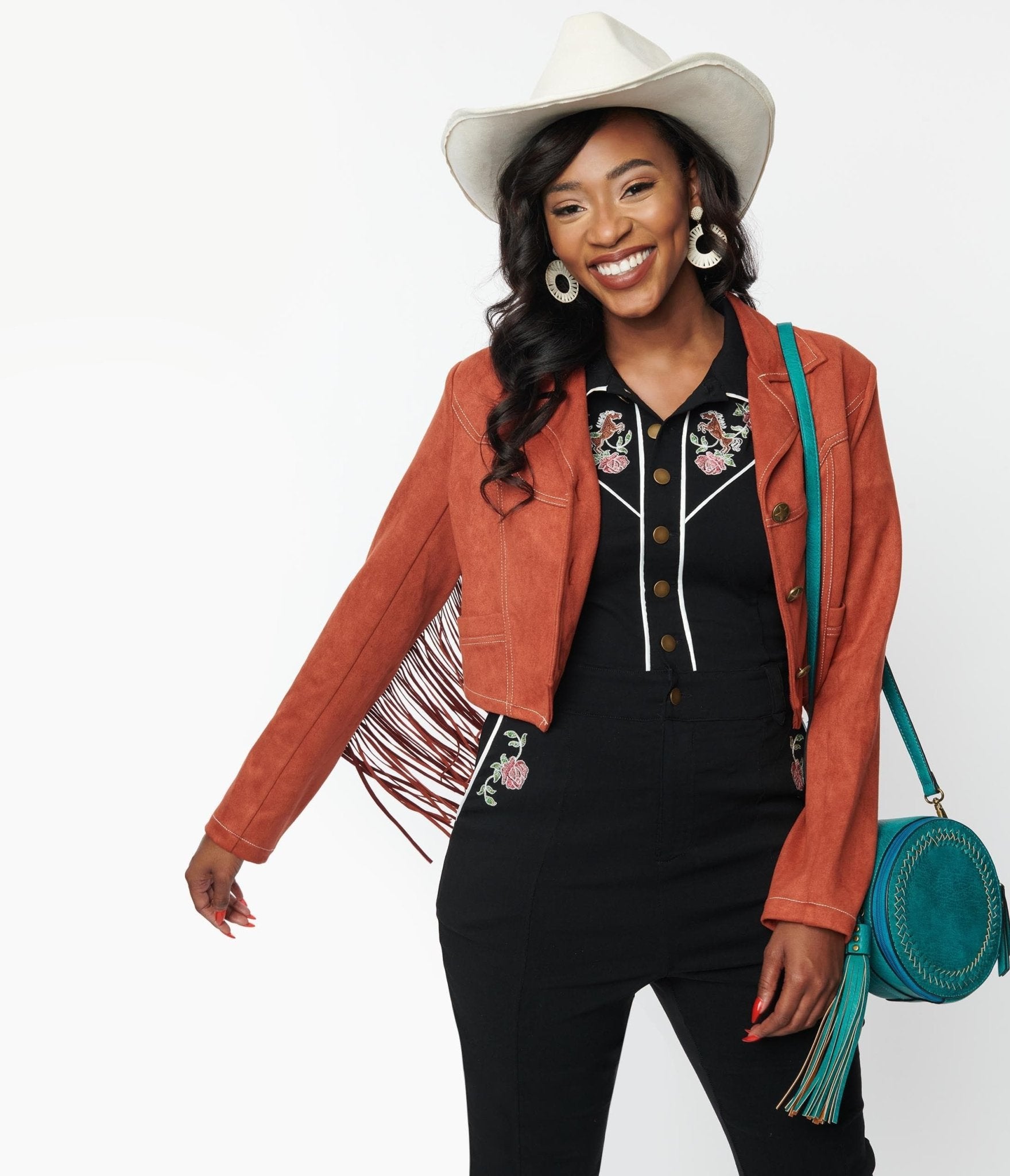 Unique Vintage Rust Suede & Embroidered Horse Cattle Call Jacket - Unique Vintage - Womens, TOPS, OUTERWEAR