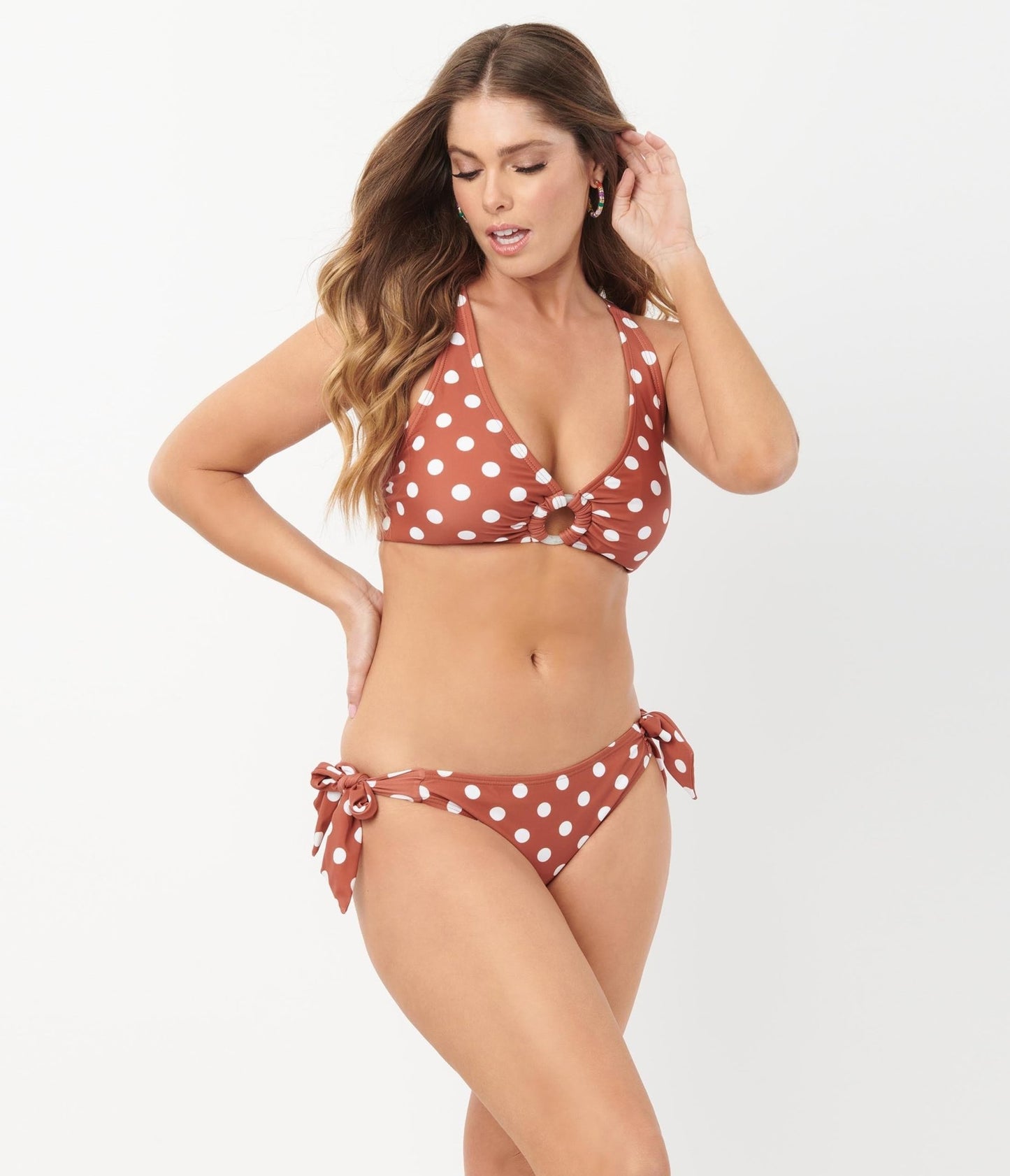 Unique Vintage Rust & White Dot Sweet & Sash-y Swim Bottom - Unique Vintage - Womens, SWIM, BOTTOM