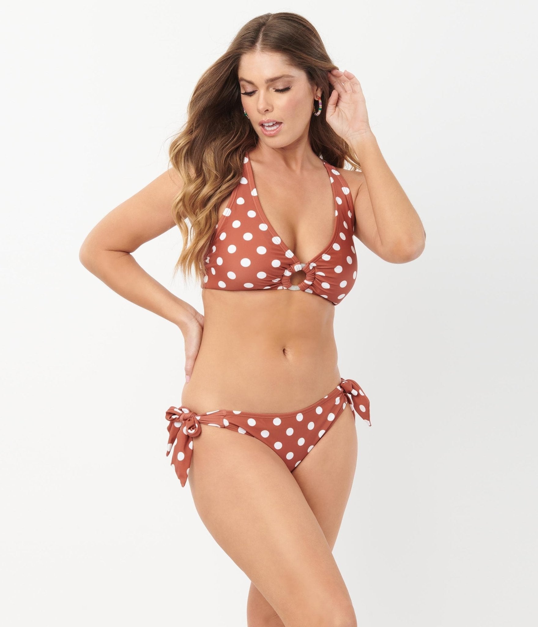 Unique Vintage Rust & White Dot Sweet & Sash-y Swim Bottom - Unique Vintage - Womens, SWIM, BOTTOM