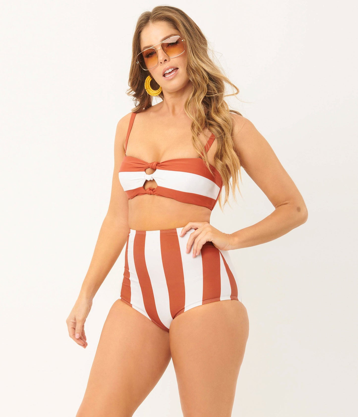 Unique Vintage Rust & White Stripe Louise Swim Bottom - Unique Vintage - Womens, SWIM, BOTTOM