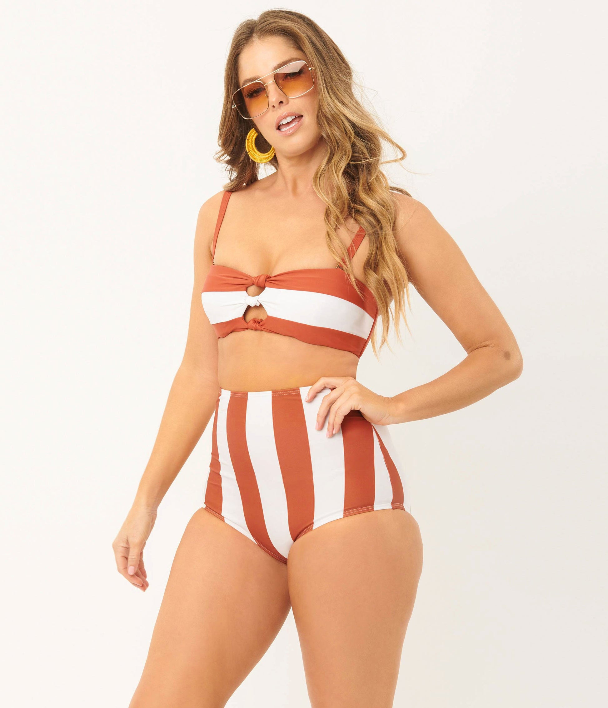Unique Vintage Rust & White Stripe Louise Swim Bottom - Unique Vintage - Womens, SWIM, BOTTOM