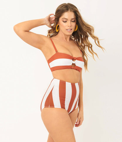 Unique Vintage Rust & White Stripe Louise Swim Bottom - Unique Vintage - Womens, SWIM, BOTTOM