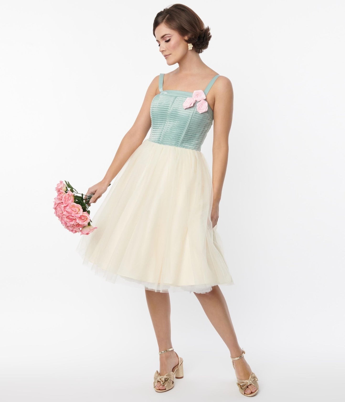 Unique Vintage Sage & Ivory Tulle Swing Dress - Unique Vintage - Womens, DRESSES, PROM AND SPECIAL OCCASION