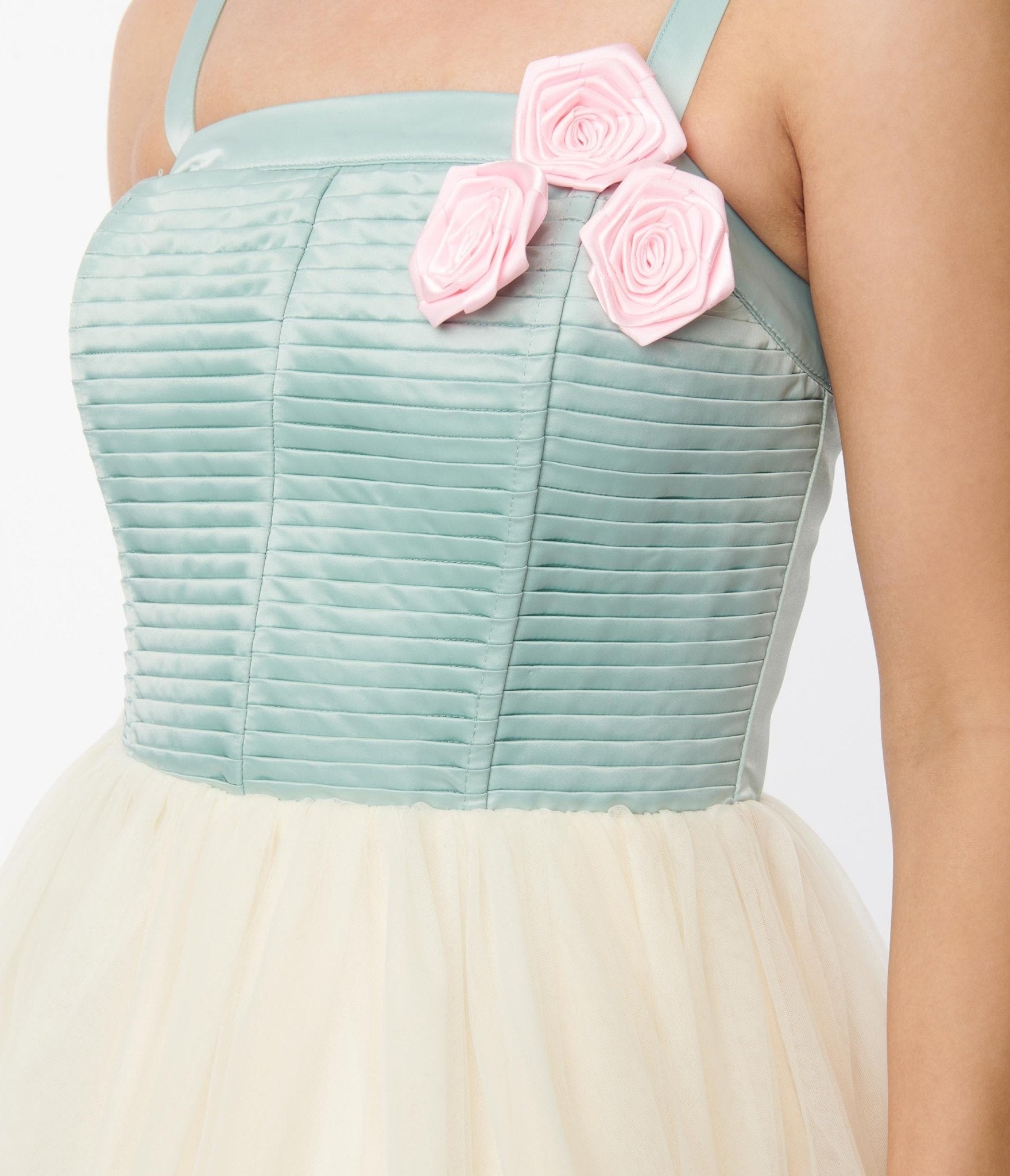 Unique Vintage Sage Ivory Tulle Swing Dress
