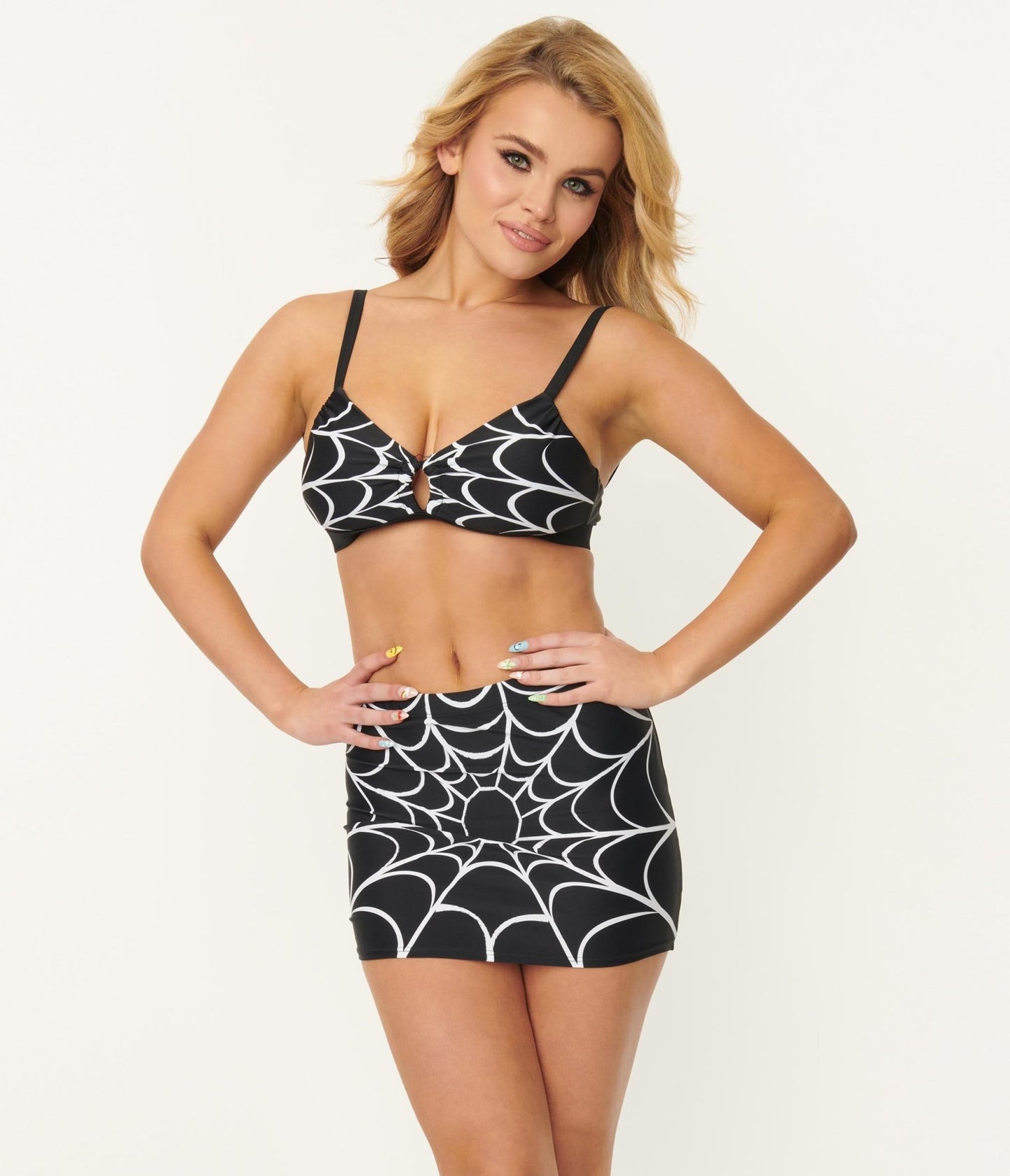 Unique Vintage Spiderweb Print Midnight Swim Skirt - Unique Vintage - Womens, SWIM, BOTTOM