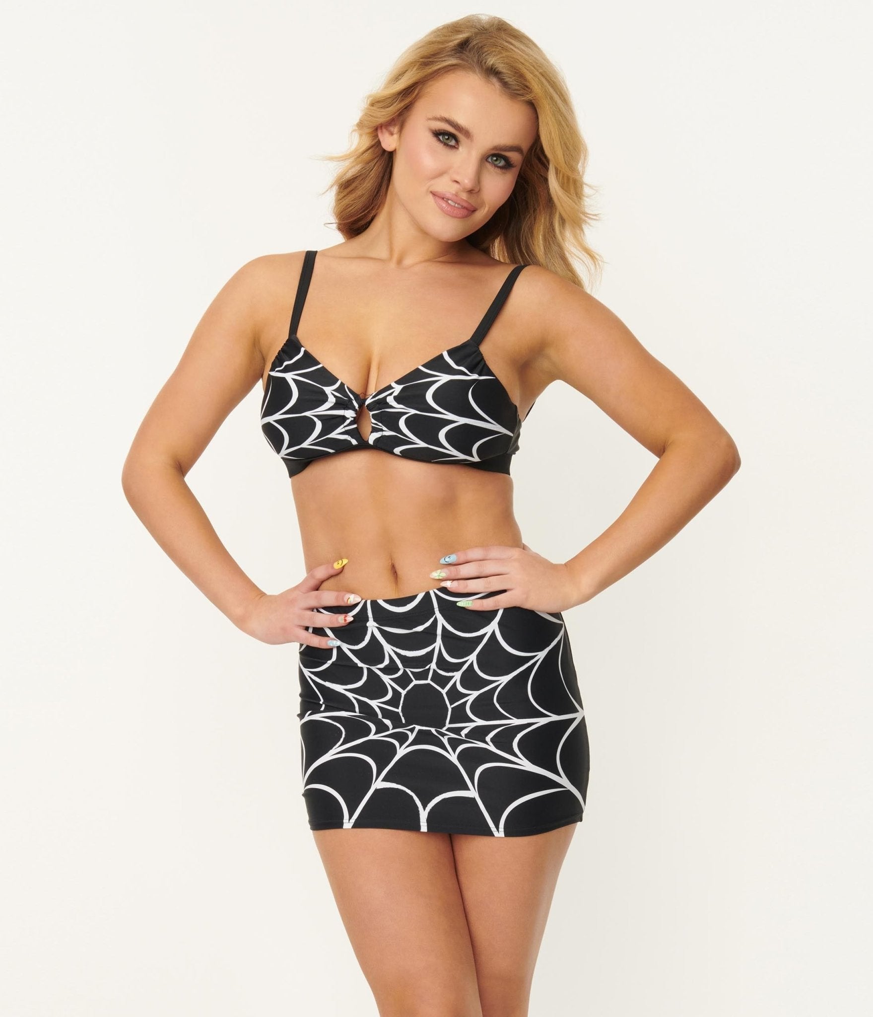 Unique Vintage Spiderweb Print Midnight Swim Skirt - Unique Vintage - Womens, SWIM, BOTTOM