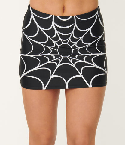 Unique Vintage Spiderweb Print Midnight Swim Skirt - Unique Vintage - Womens, SWIM, BOTTOM