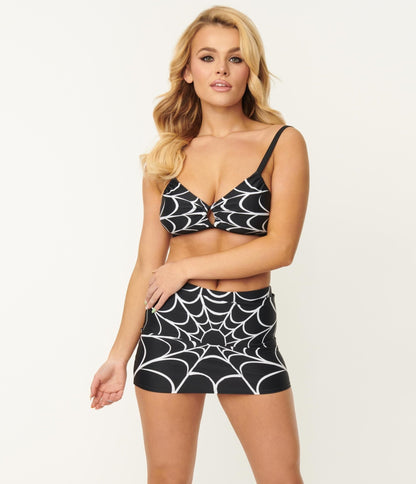 Unique Vintage Spiderweb Print Midnight Swim Skirt - Unique Vintage - Womens, SWIM, BOTTOM