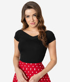Unique Vintage Style Black Stretch Deena Top - Unique Vintage - Womens, TOPS, KNIT TOPS