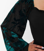 Unique Vintage Teal & Black Floral Velvet Burnout Bodysuit - Unique Vintage - Womens, TOPS, BODYSUITS