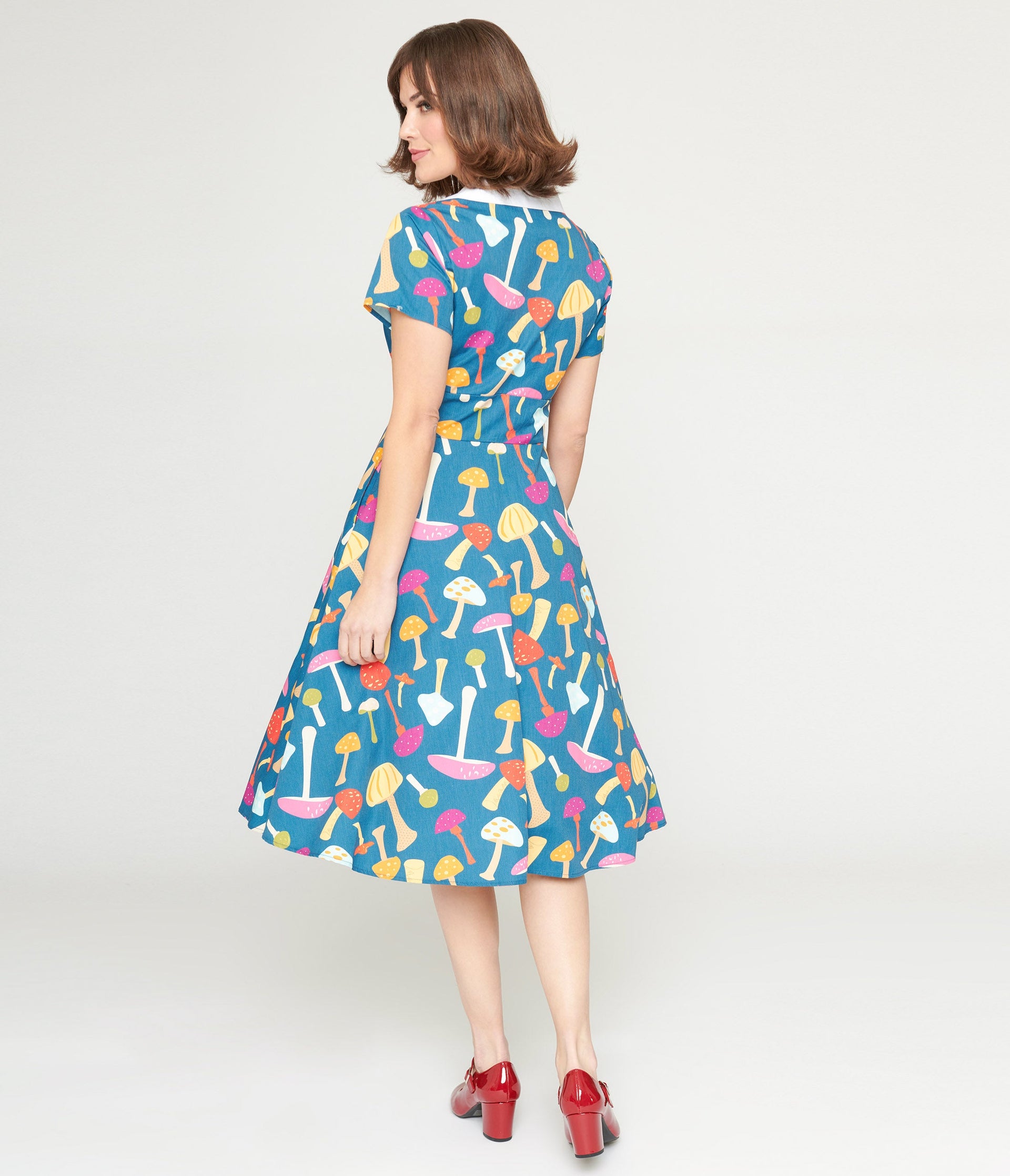 Unique Vintage Teal & Multicolor Mushroom Swing Dress - Unique Vintage - Womens, DRESSES, SWING