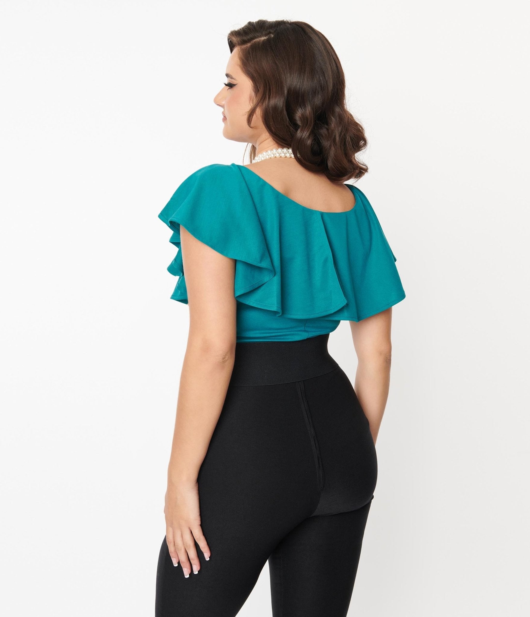 Unique Vintage Teal Ruffle Frenchie Knit Top - Unique Vintage - Womens, TOPS, KNIT TOPS