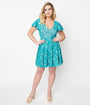 Unique Vintage Teal She's Crafty All Over Print Poppy Flare Dress