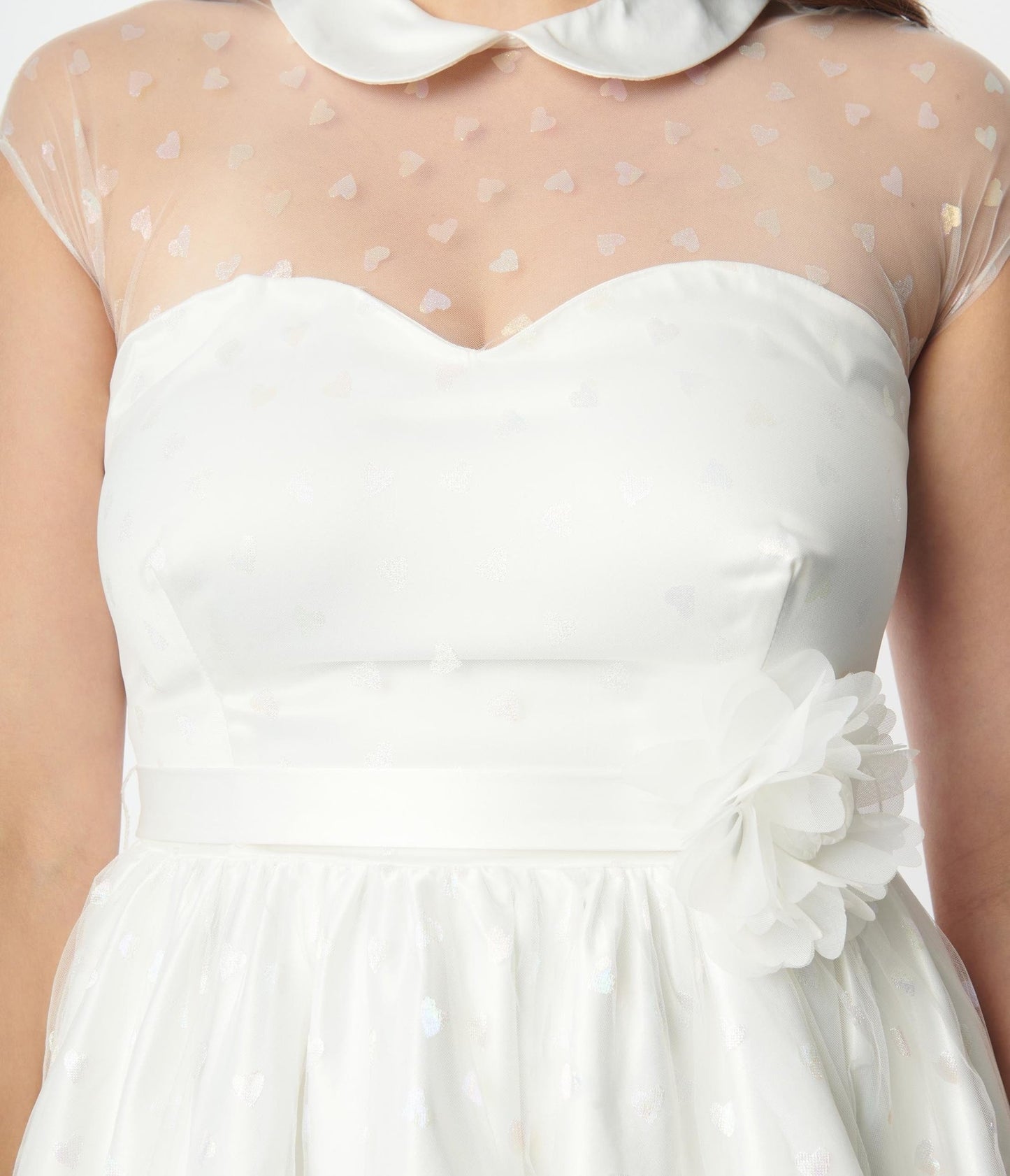 Unique Vintage White & Iridescent Heart Bridal Swing Dress - Unique Vintage - Womens, DRESSES, BRIDAL
