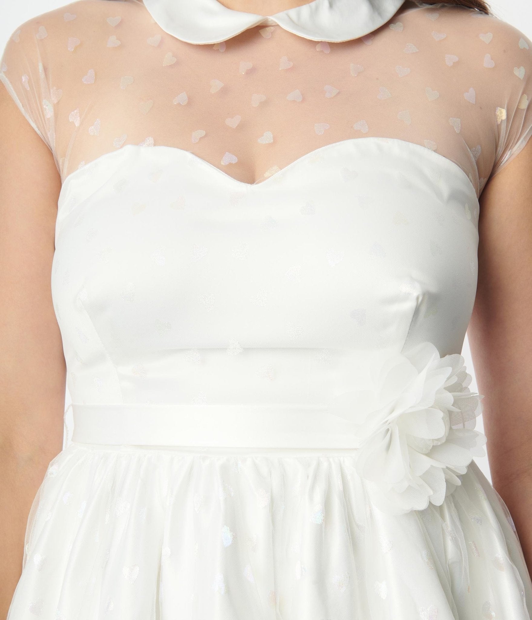 Unique Vintage White & Iridescent Heart Bridal Swing Dress - Unique Vintage - Womens, DRESSES, BRIDAL